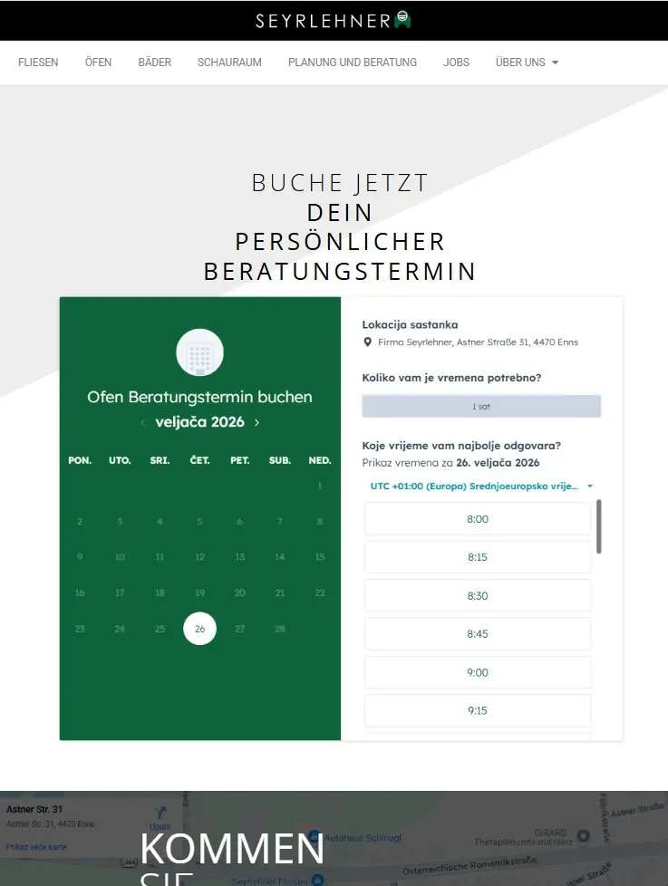 Seyrlehner Terminbuchung mit Kalender Integration
