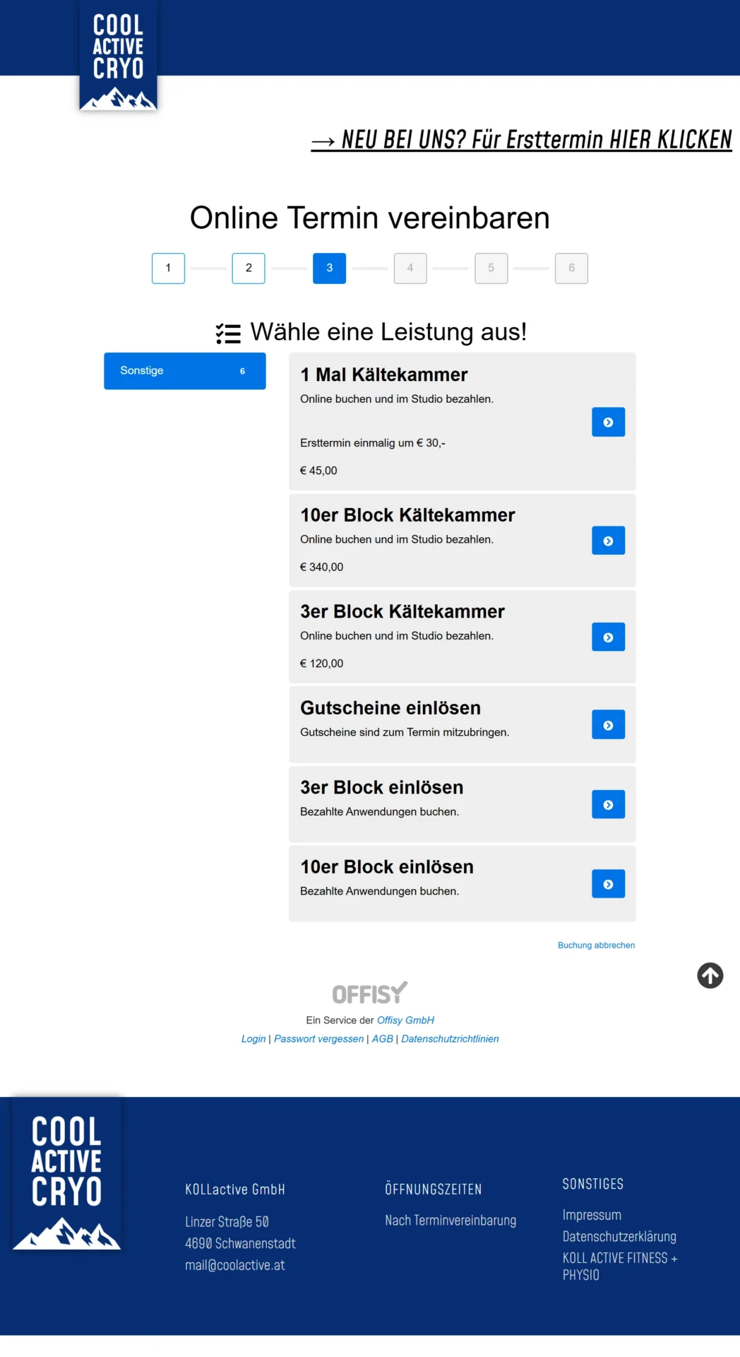 KollActive Terminbuchung für Kältekammer