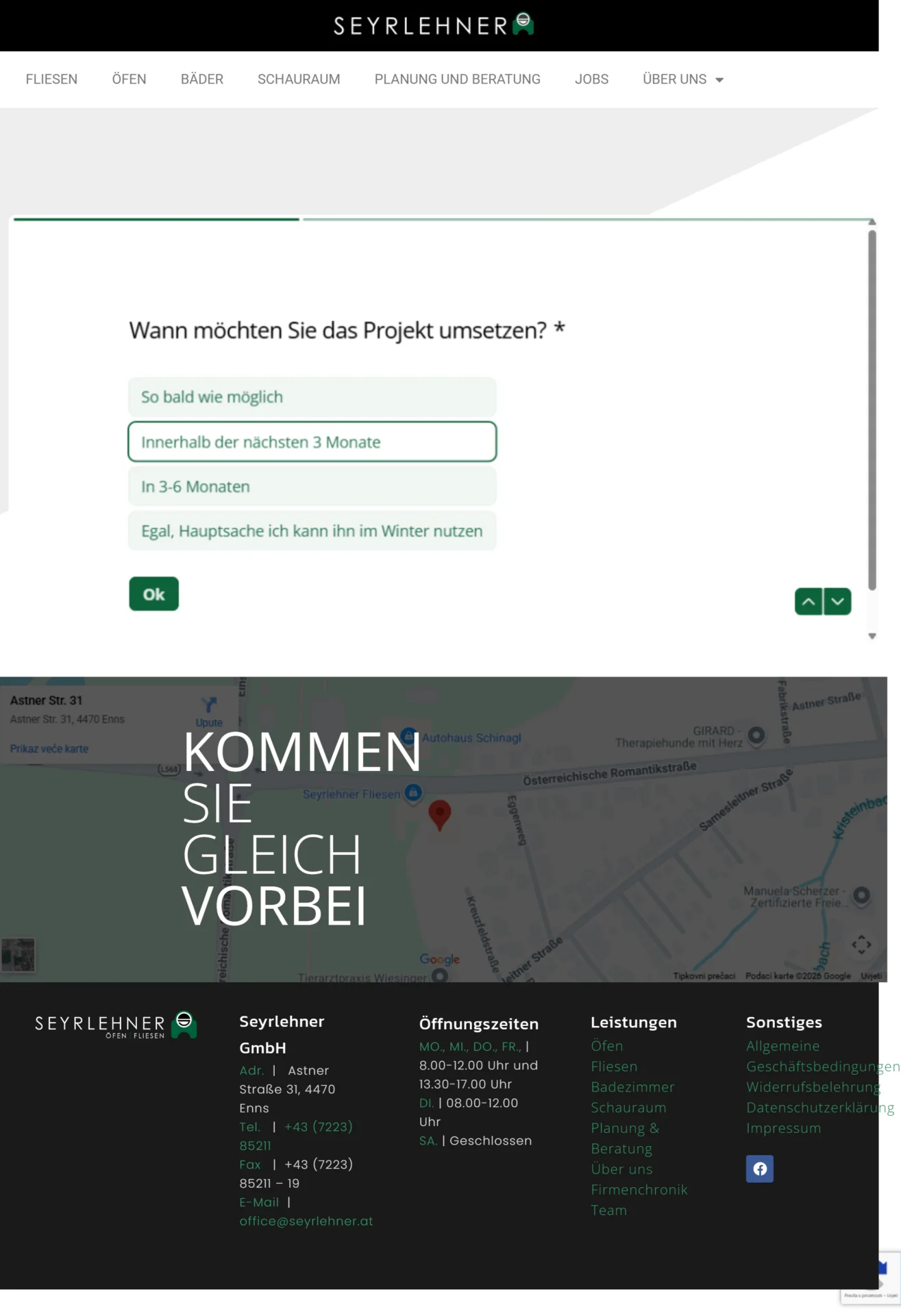 Seyrlehner Anfrageformular mit Vorqualifizierung
