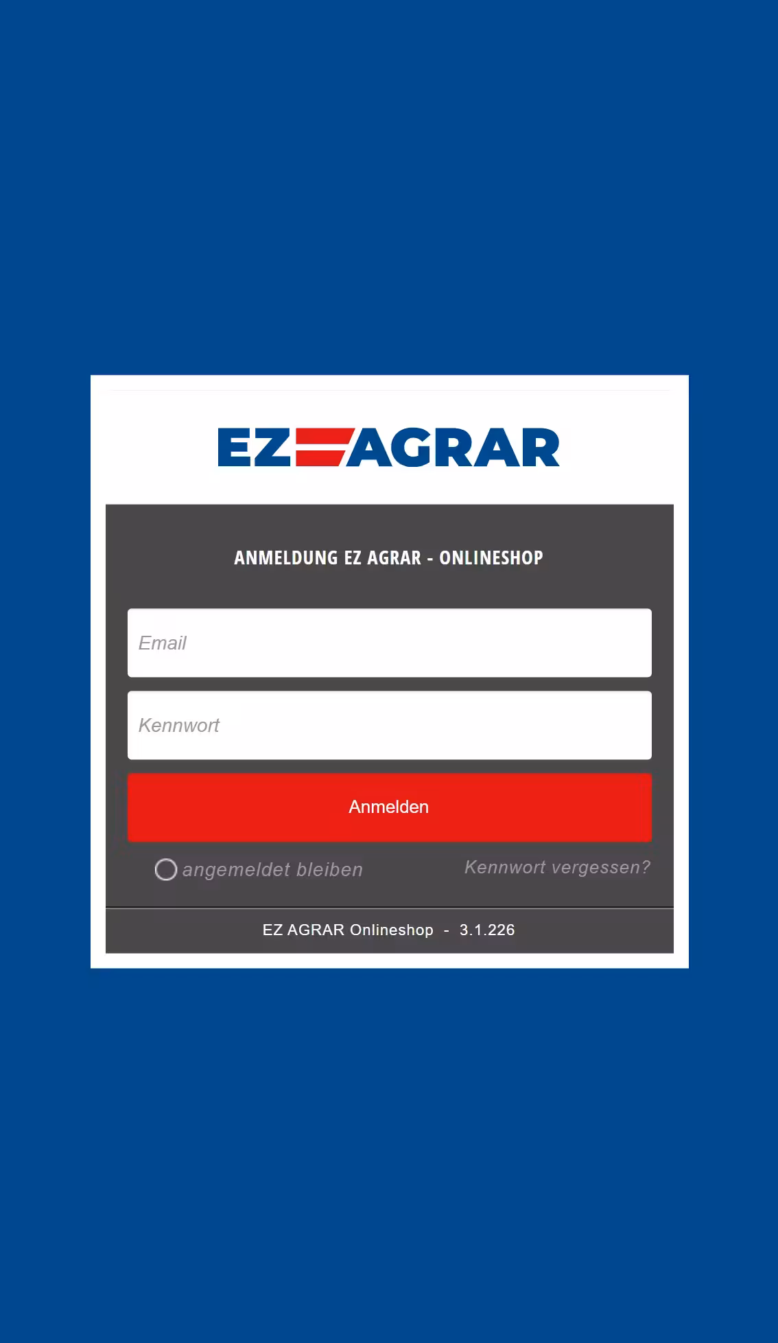 EZ Agrar Login Bereich für Händler